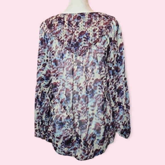 Beachlunchlounge Button Down Long Sleeve Sheer Cotton Peasant Blouse - Picture 3 of 8